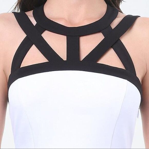 NWT! Bebe White Black Cage Yoke Midi Dress, Size Small - Picture 4 of 9